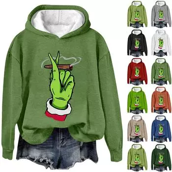 Женская модная повседневная толстовка с капюшоном и длинным рукавом с рождественским принтом и круглым вырезом XXXL