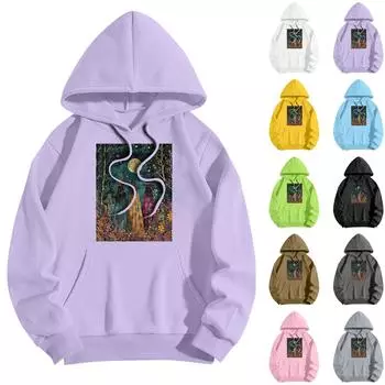 Женская модная повседневная толстовка с капюшоном и принтом ведьмы на Хэллоуин с карманами и длинными рукавами L