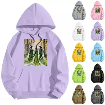 Женская модная повседневная толстовка с капюшоном и принтом ведьмы на Хэллоуин с карманами и длинными рукавами L чёрный