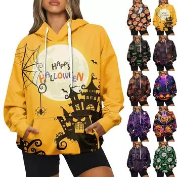 Женская модная повседневная толстовка с капюшоном и принтом на Хэллоуин с длинными рукавами M
