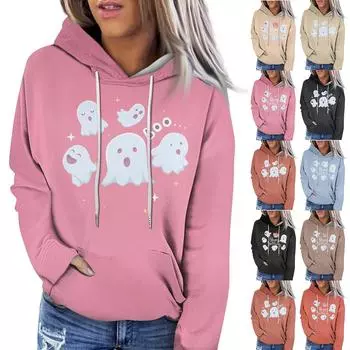 Женская модная повседневная толстовка с капюшоном и длинным рукавом с принтом на Хэллоуин XXL