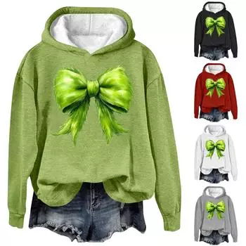Женская модная повседневная толстовка с капюшоном и длинным рукавом с рождественским принтом и круглым вырезом L зелёный