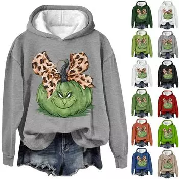 Женская модная повседневная толстовка с капюшоном и длинным рукавом с рождественским принтом и круглым вырезом L