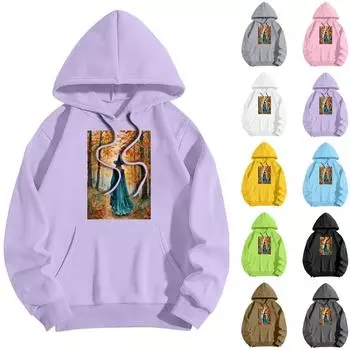 Женская модная повседневная толстовка с капюшоном и принтом ведьмы на Хэллоуин с карманами и длинными рукавами XL фиолетовый