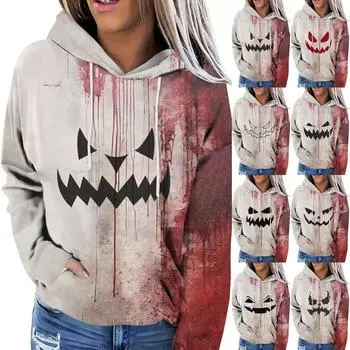Женская модная повседневная толстовка с капюшоном и длинным рукавом с принтом лица призрака на Хэллоуин XL красный