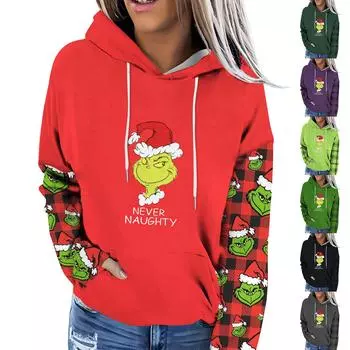 Женская модная повседневная толстовка с капюшоном и принтом Greentown с длинными рукавами L чёрный