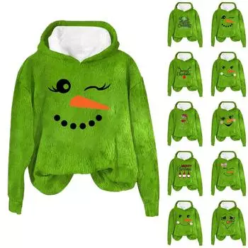 Женская модная повседневная толстовка с капюшоном и длинным рукавом из фланели с рождественским принтом L