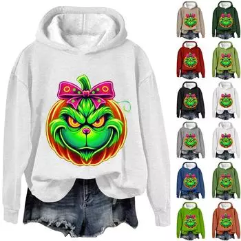 Женская модная повседневная толстовка с капюшоном и длинным рукавом с рождественским принтом и круглым вырезом L армия зеленый