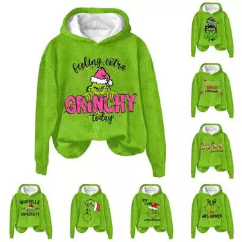 Женская модная повседневная толстовка с капюшоном и длинным рукавом из фланели с рождественским принтом S