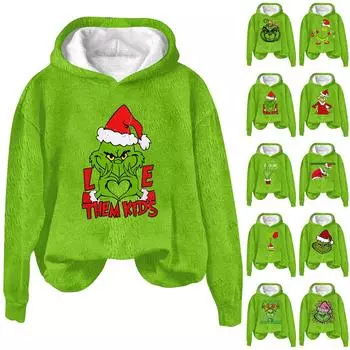 Женская модная повседневная толстовка с капюшоном и длинным рукавом из фланели с рождественским принтом XL