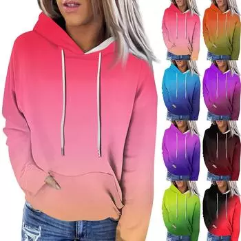 Женская модная повседневная толстовка с капюшоном и градиентным принтом с длинным рукавом L чёрный