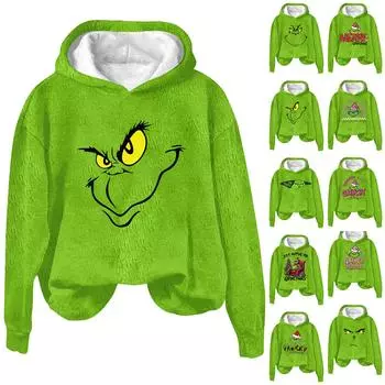 Женская модная повседневная толстовка с капюшоном и длинным рукавом из фланели с рождественским принтом XL чёрный