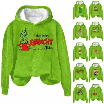 Женская модная повседневная толстовка с капюшоном и длинным рукавом из фланели с рождественским принтом M