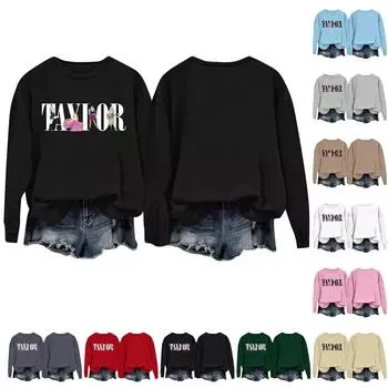 Женская модная повседневная толстовка с капюшоном и длинными рукавами, свободная, с принтом и круглым вырезом L чёрный