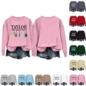 Женская модная повседневная толстовка с капюшоном и длинными рукавами, свободная, с принтом и круглым вырезом L чёрный