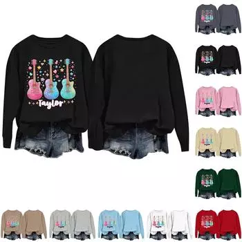 Женская модная повседневная толстовка с капюшоном и длинными рукавами, свободная, с принтом и круглым вырезом L чёрный