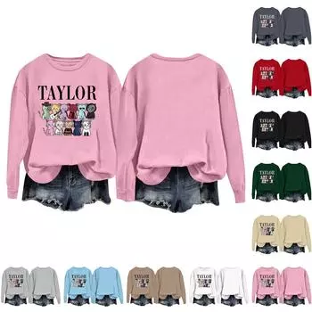 Женская модная повседневная толстовка с капюшоном и длинными рукавами, свободная, с принтом и круглым вырезом L чёрный