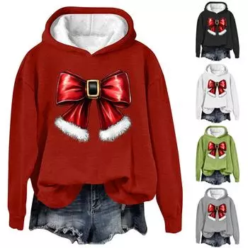 Женская модная повседневная толстовка с капюшоном и длинным рукавом с рождественским принтом и круглым вырезом XL чёрный