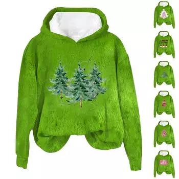Женская модная повседневная толстовка с капюшоном и длинным рукавом из фланели с рождественским принтом S