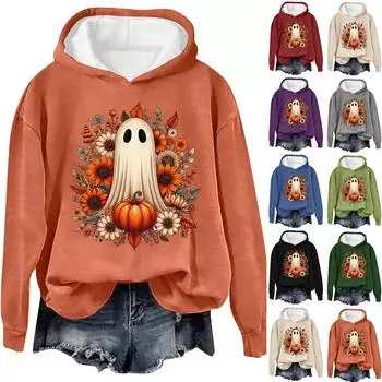 Женская модная повседневная толстовка с капюшоном и длинными рукавами с принтом букв на Хэллоуин M бежевый