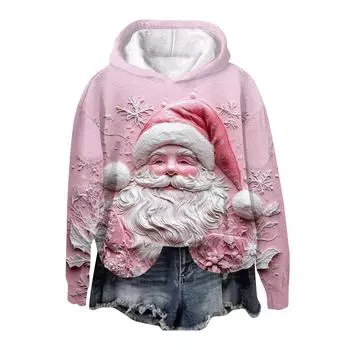 Женская модная повседневная толстовка с капюшоном и длинным рукавом с рождественским принтом L