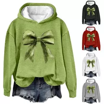 Женская модная повседневная толстовка с капюшоном и длинным рукавом с рождественским принтом и круглым вырезом L красный