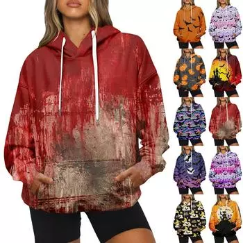 Женская модная повседневная толстовка с капюшоном и принтом на Хэллоуин с длинными рукавами XXXL фиолетовый