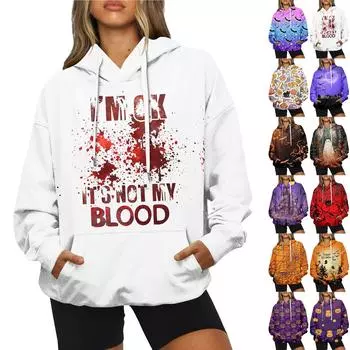 Женская модная повседневная толстовка с капюшоном и принтом на Хэллоуин с длинными рукавами L