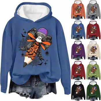 Женская модная повседневная толстовка с капюшоном и длинными рукавами с принтом букв на Хэллоуин XXXL чёрный