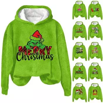 Женская модная повседневная толстовка с капюшоном и длинным рукавом из фланели с рождественским принтом S