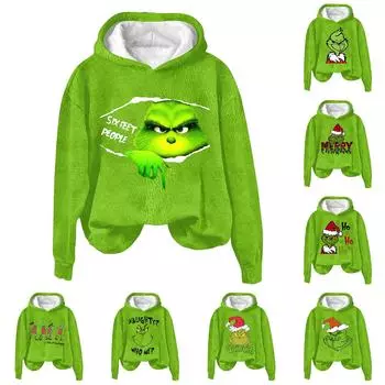 Женская модная повседневная толстовка с капюшоном и длинным рукавом из фланели с рождественским принтом XXL