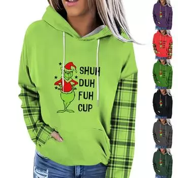 Женская модная повседневная толстовка с капюшоном и принтом Greentown с длинными рукавами L зелёный