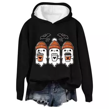 Женская модная повседневная толстовка с капюшоном и длинными рукавами с принтом букв на Хэллоуин XXXL чёрный