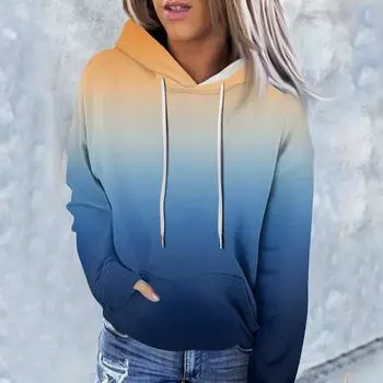 Женская модная повседневная толстовка с капюшоном и градиентным принтом с длинным рукавом M