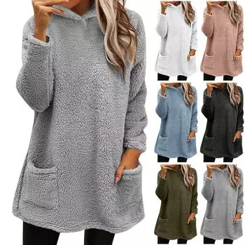 Женская модная повседневная толстовка с капюшоном из флиса с длинным рукавом и карманом, двухсторонняя L армия зеленый