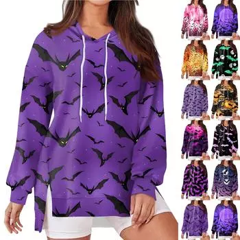 Женская модная повседневная толстовка с капюшоном с длинными рукавами и завязками, свободная толстовка с разрезом на Хэллоуин M
