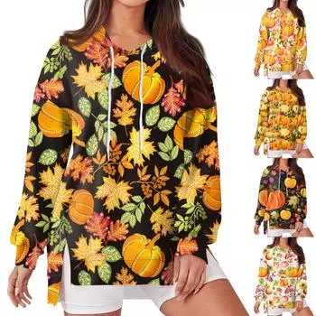 Женская модная повседневная толстовка с капюшоном с длинными рукавами и завязками, свободная толстовка с разрезом на Хэллоуин L оранжевый