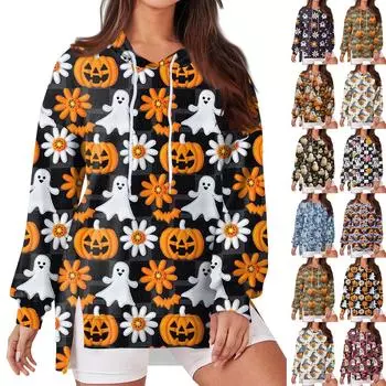 Женская модная повседневная толстовка с капюшоном с длинными рукавами и завязками, свободная толстовка с разрезом на Хэллоуин M красный