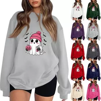 Женская модная повседневная толстовка с капюшоном с длинным рукавом и принтом Хэллоуина M