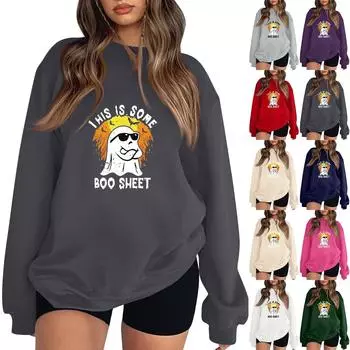 Женская модная повседневная толстовка с капюшоном с длинным рукавом и принтом Хэллоуина M бежевый