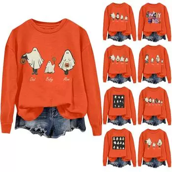 Женская модная повседневная толстовка с капюшоном с длинными рукавами и круглым вырезом с принтом на Хэллоуин L разноцветный