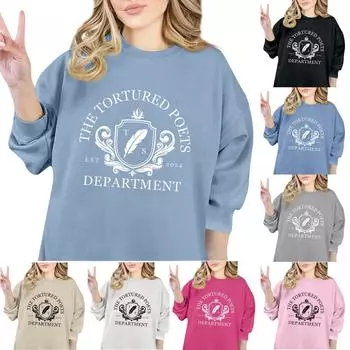 Женская модная повседневная толстовка с круглым вырезом и длинными рукавами с принтом букв S небесно-голубой