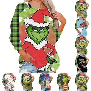 Женская модная повседневная толстовка с круглым вырезом и длинным рукавом с рождественским принтом и рукавом реглан XXXL