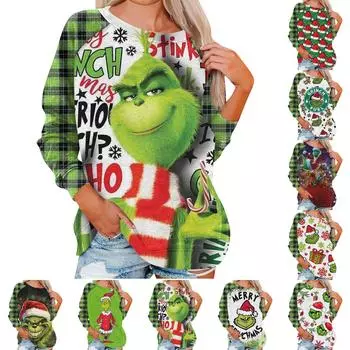 Женская модная повседневная толстовка с круглым вырезом и длинным рукавом с рождественским принтом и рукавом реглан XXL