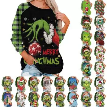 Женская модная повседневная толстовка с круглым вырезом и длинным рукавом с рождественским принтом и рукавом реглан M чёрный