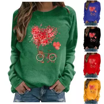 Женская модная повседневная толстовка с круглым вырезом и длинными рукавами с принтом, свободный спортивный пуловер L чёрный