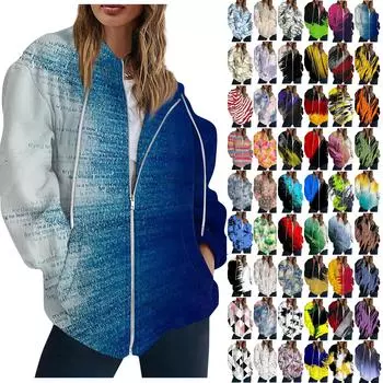 Женская модная повседневная толстовка с принтом и длинным рукавом с карманом, кардиган, куртка, пальто с капюшоном на молнии S зелёный