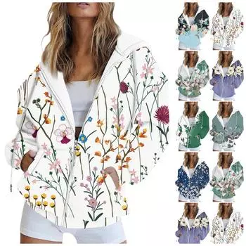 Женская модная повседневная толстовка с принтом и длинным рукавом с карманом, кардиган, куртка, пальто с капюшоном на молнии XXL