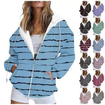 Женская модная повседневная толстовка с принтом и длинным рукавом с карманом, кардиган, куртка, пальто с капюшоном на молнии L чёрный