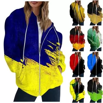 Женская модная повседневная толстовка с принтом и длинным рукавом с карманом, кардиган, куртка, пальто с капюшоном на молнии L чёрный